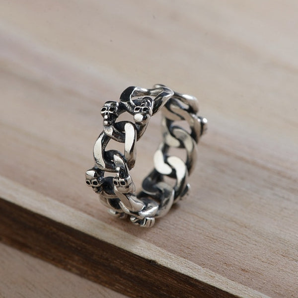 Pure .925 Sterling Silver Chain Design Viking Wedding Rings - Viking Wedding Bands - Skull Viking Ring