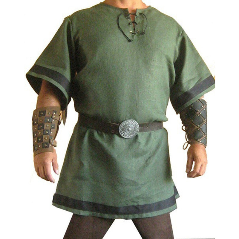 Viking Clothing - Viking Shirts - Viking Tunic - Viking Men's Fashion Cotton Linen Short Sleeve Shirt