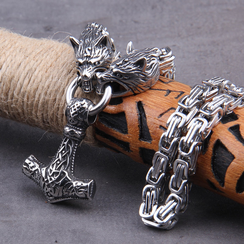 Hammer of Thor Fenrir Viking Necklace - Celtic Knot Mjolnir Viking Necklace - Viking Jewelry - Stainless Steel