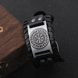 Runic Compass Viking Bracelet - Viking Leather Bracelet - Viking Jewelry - Rune Leather Wristband