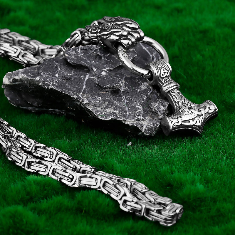 Thors Hammer Necklace - Mjolnir - Vegvísir Dragon Viking Necklace - Viking Jewelry