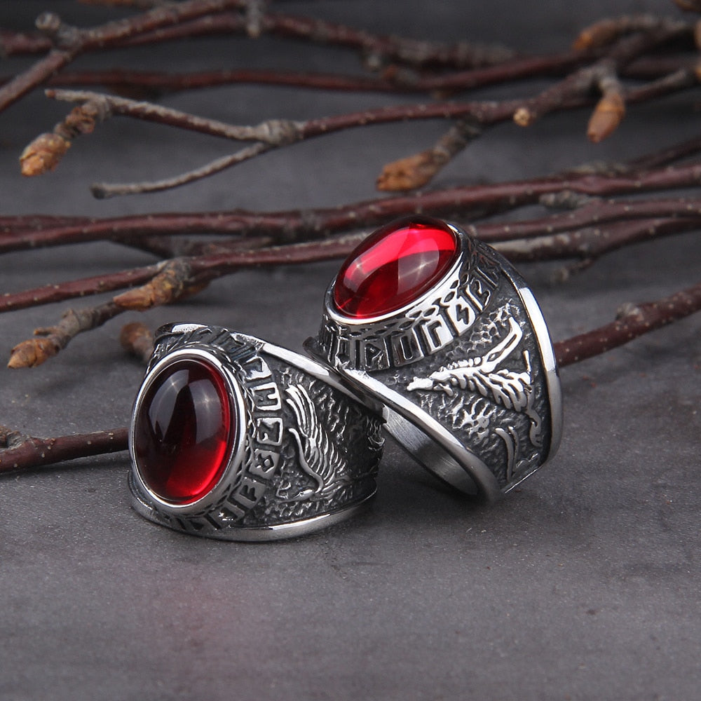 Nadruk het spoor vee Red Stone Rune Viking Ring - Mens Viking Rings - Viking Wedding Rings –  Relentless Rebels
