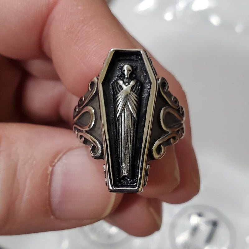 vampire ring jewelry coffin ring men women stainless steel gothic jewelry