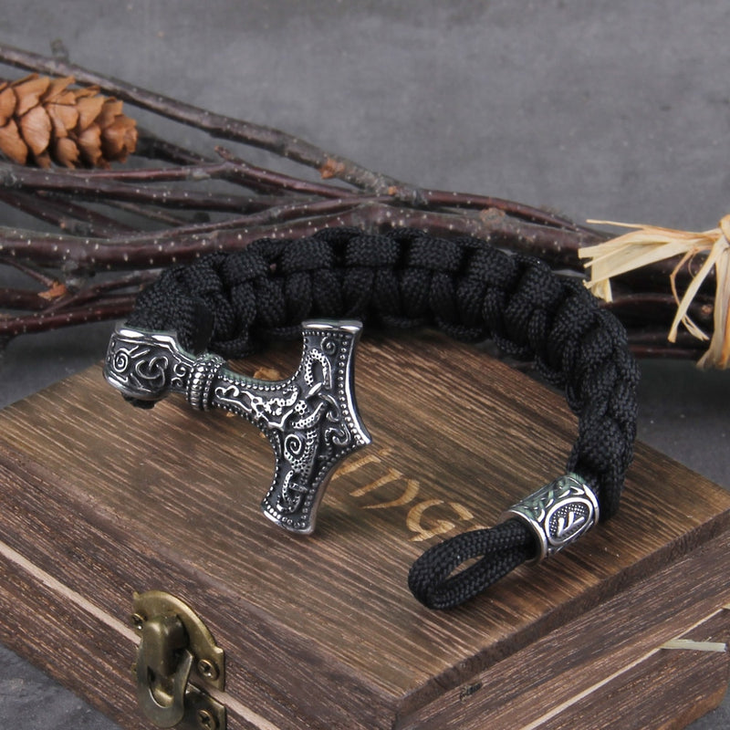 Nostalgia Thor Hammer Mjolnir Rune Ansuz God Odin Goat Ram Amulet Viking  Bracelet Men Women Paracord Beads Vikingos Accesorios - AliExpress