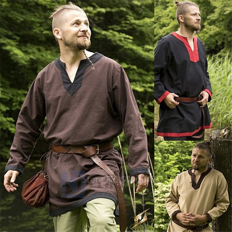 Viking Clothing - Viking Shirts - Viking Tunic - Viking Men's Fashion Polyester Shirt Long Sleeve