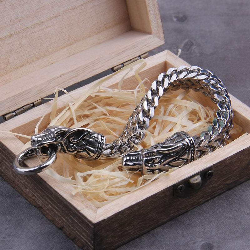 Dragons Bite Viking Bracelet - Stainless Steel - Dragon Bracelet - Norse Bracelet