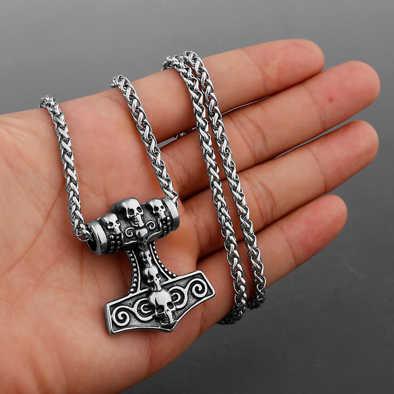 Thors Hammer Necklace - Mjolnir - Skull Viking Necklace - Viking Jewelry