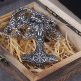 Hammer of Thor Skull Viking Necklace - Helm Of Awe Mjolnir - Viking Jewelry