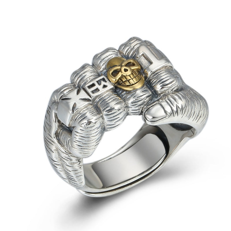 Pure Sterling .925 Skull Power Viking Wedding Rings - Viking Wedding Bands - Viking Ring - Mens Viking Rings