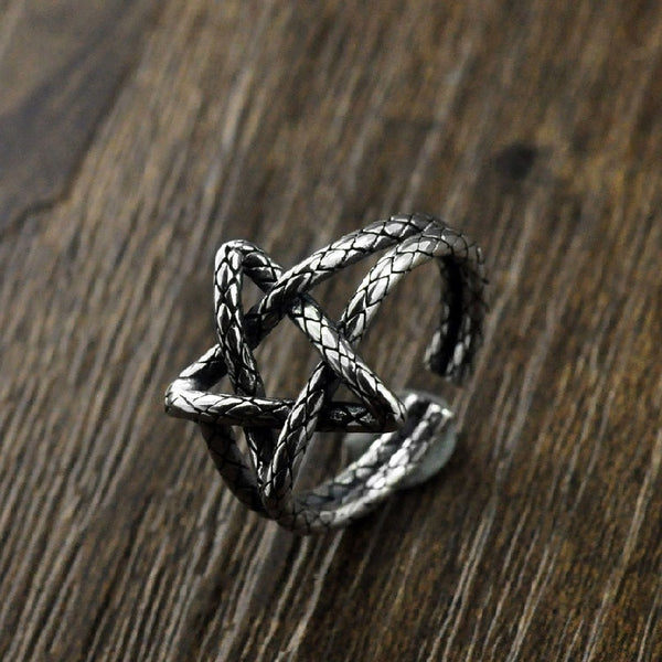 Pure .925 Sterling Silver Star Design Viking Wedding Rings - Adjustable - Viking Ring - Viking Wedding Bands