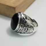 Black Garnet .925 Pure Sterling Silver Viking Wedding Rings - Mens Viking Rings - Adjustable - Viking Ring - Viking Wedding Bands