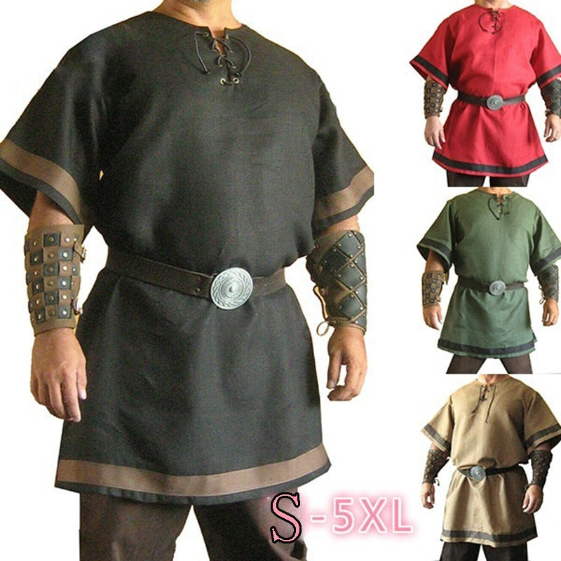 Viking Clothing - Viking Shirts - Viking Tunic - Viking Men's Fashion Cotton Linen Short Sleeve Shirt