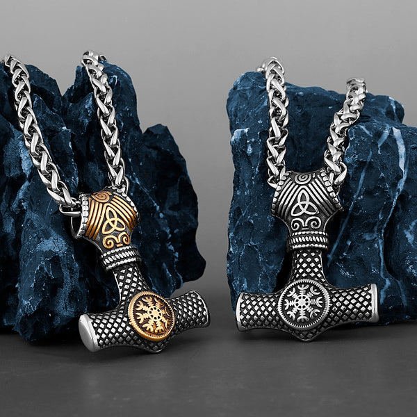 Thors Hammer Necklace - Celtic Knot Mjolnir - Vegvisir Viking Necklace - Viking Jewelry