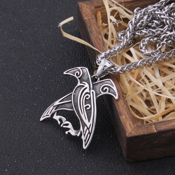 Raven Viking Necklace - Odins Raven Necklace - Stainless Steel - Norse Necklace 