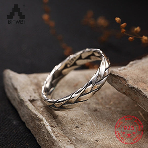 Pure .925 Sterling Silver Weave Design Viking Wedding Bands - Viking Wedding Rings - Viking Ring - Womens Viking Jewelry