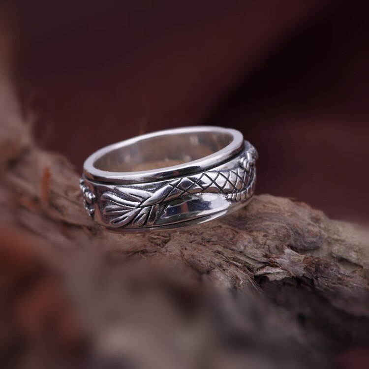Carved Dragon Sterling Silver Viking Wedding Rings - Mens Viking Rings - Viking Wedding Bands - Viking Ring