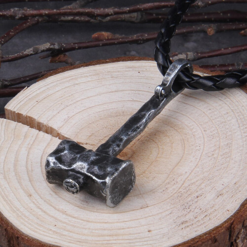 Hammer of Thor Necklace  - Mjolnir Hammer of the Thunder God - Norse Viking Jewelry - Stainless Steel Gold Pendant & Leather Necklace - Men  Women - Celtic