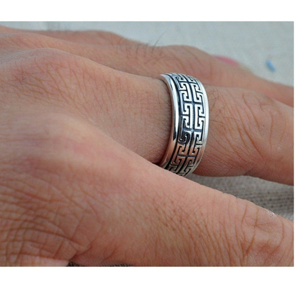 Geometric design viking wedding rings - viking wedding bands - mens viking rings