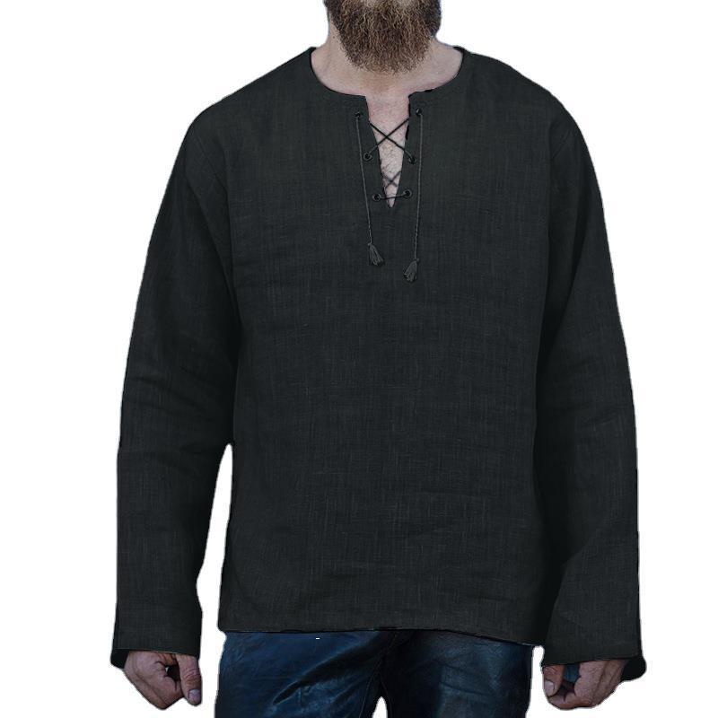 Summer Viking Cosplay Costume Men Medieval Vintage V Neck Linen Stage Performance Clothing Knight Retro Pirate Warrior Suit Top