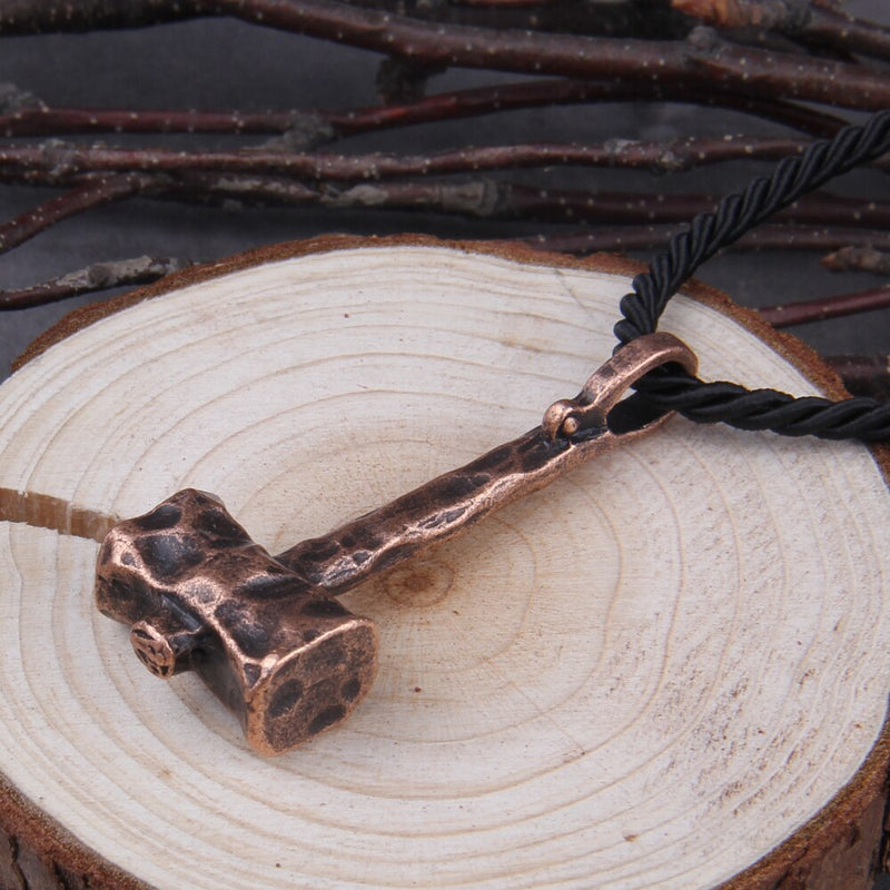 Hammer of Thor Necklace  - Mjolnir Hammer of the Thunder God - Norse Viking Jewelry - Stainless Steel Gold Pendant & Leather Necklace - Men  Women - Celtic