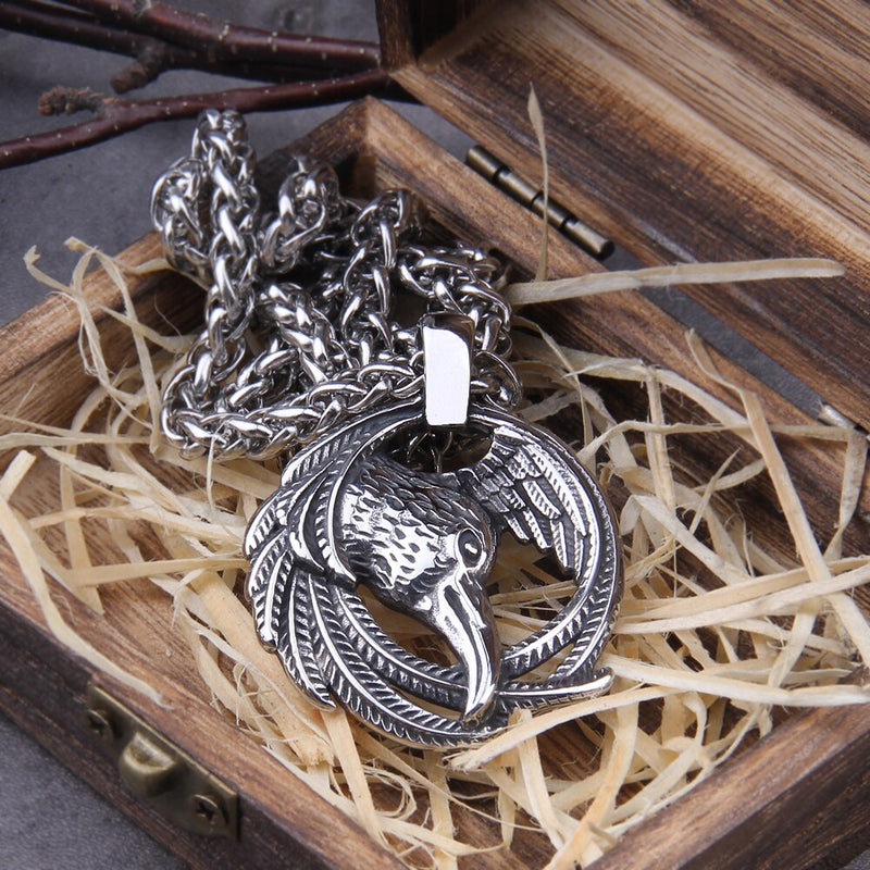 Norse Raven Viking Necklace - Viking Jewelry - Stainless Steel - Odins Raven Necklace