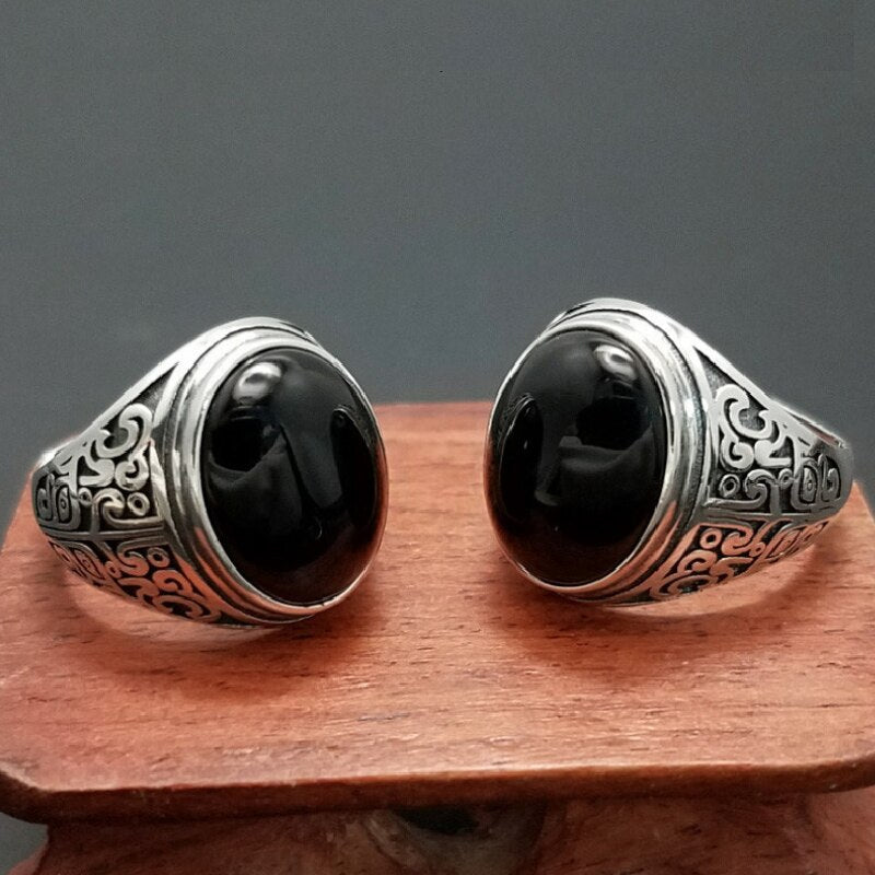 Black Garnet .925 Pure Sterling Silver Viking Wedding Rings - Mens Viking Rings - Adjustable - Viking Ring - Viking Wedding Bands