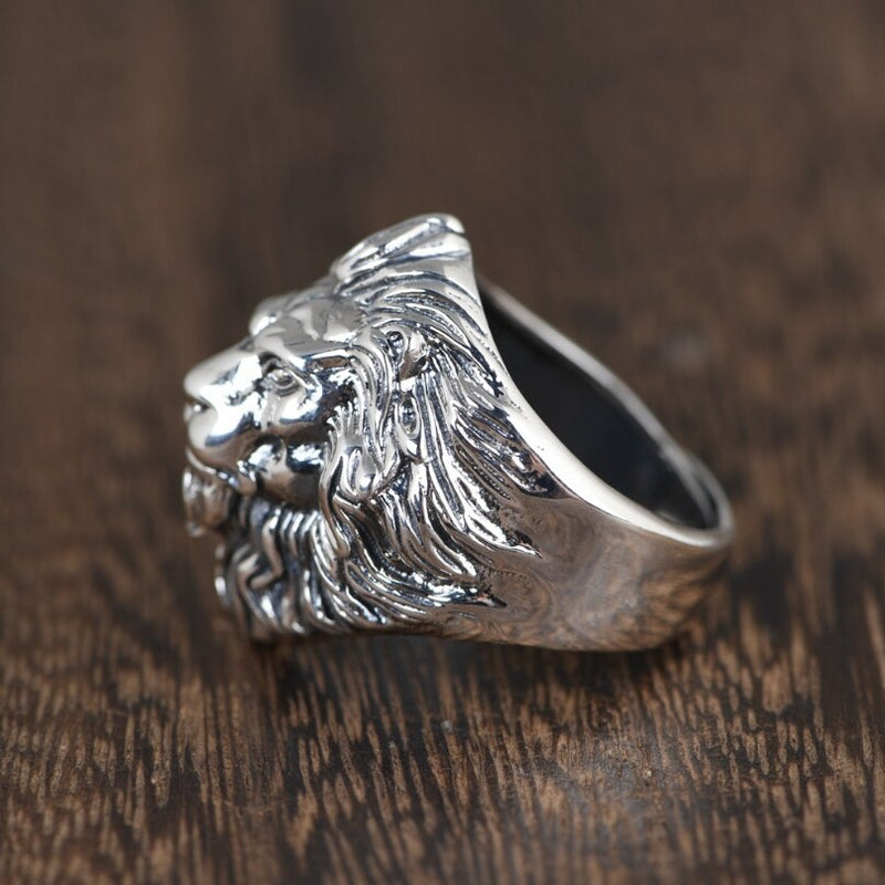 Lion Head pure .925 Sterling Silver Viking Wedding Rings - Mens Viking Rings - Viking Wedding Bands - Viking Ring
