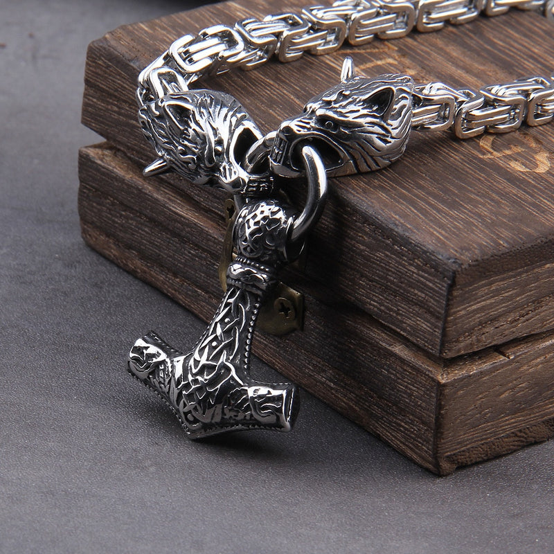 Hammer of Thor Fenrir Viking Necklace - Celtic Knot Mjolnir Viking Necklace - Viking Jewelry - Stainless Steel