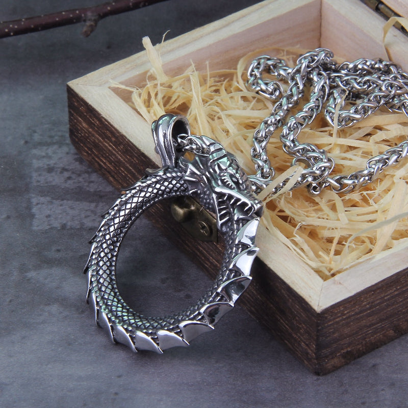 Ouroboros Viking Necklace - Stainless Steel - Norse Jewelry - Dragon Necklace