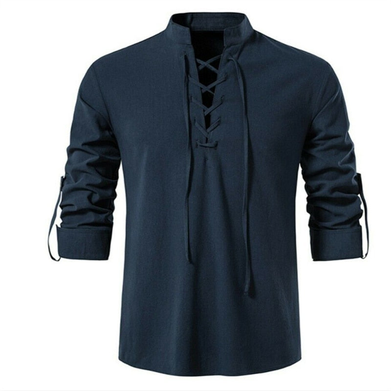 Viking Clothing - Viking Shirt - Viking Clothes - Viking Men's Fashion Cotton Linen Shirt Long Sleeve