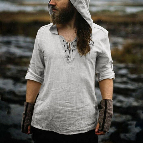 Viking Clothing - Viking Shirts - Viking Tunic - Viking Clothes - Viking Men's Long Sleeve Hooded Shirt