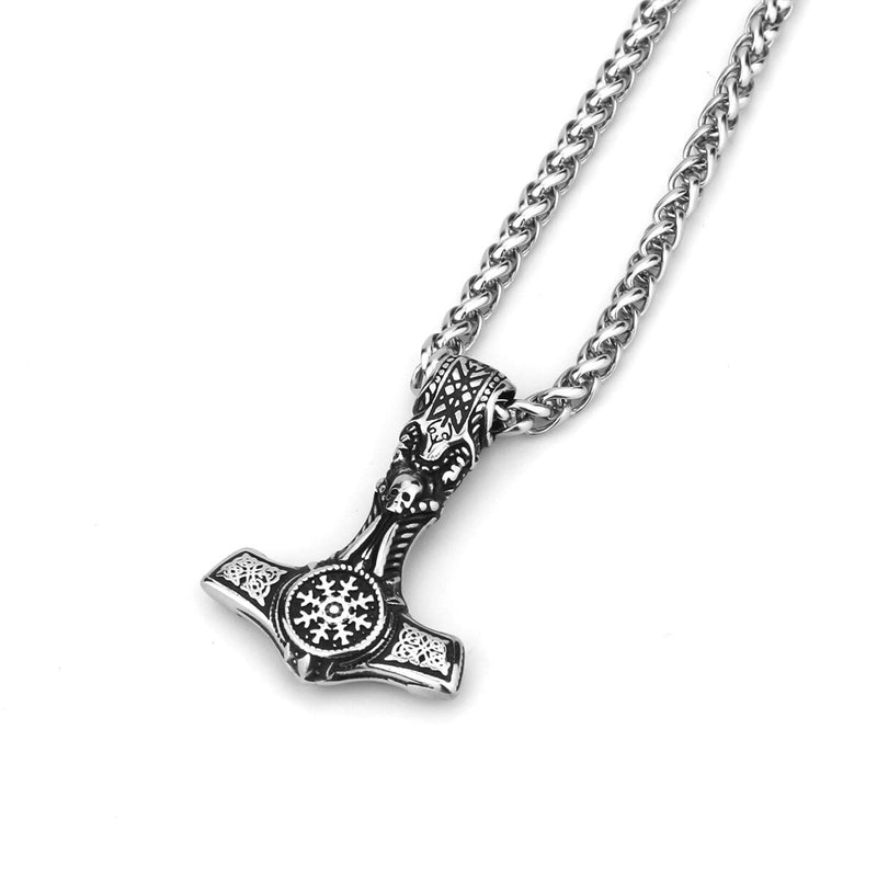 Thors Hammer Necklace - Mjolnir - Vegvisir Viking Necklace - Viking Jewelry