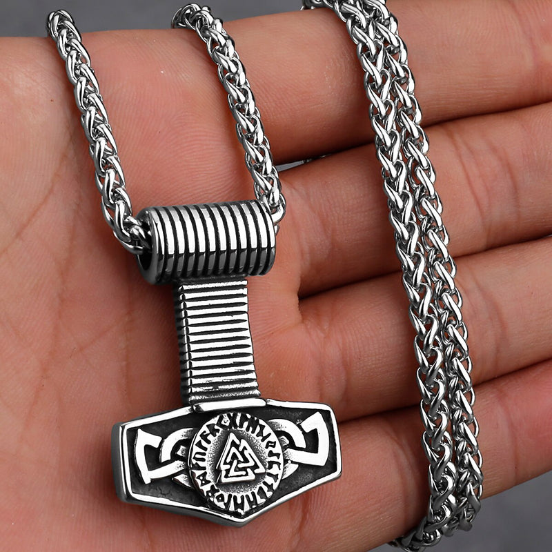 Thors Hammer Necklace - Valknut Mjolnir Necklace - Rune Viking Necklace - Viking Jewelry
