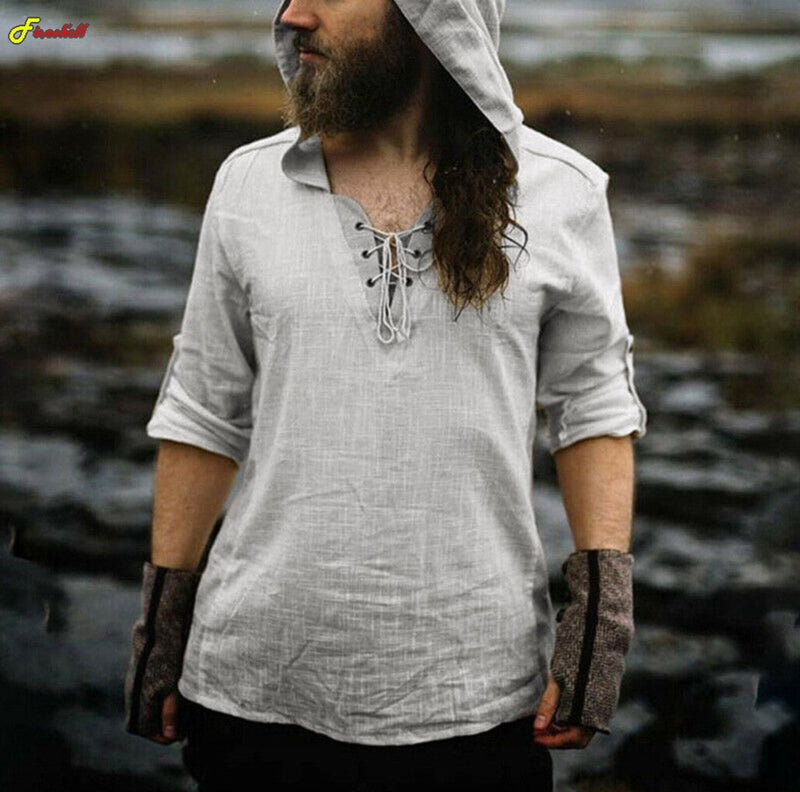 Viking Clothing - Viking Shirts - Viking Tunic - Viking Clothes - Viking Men's Long Sleeve Hooded Shirt