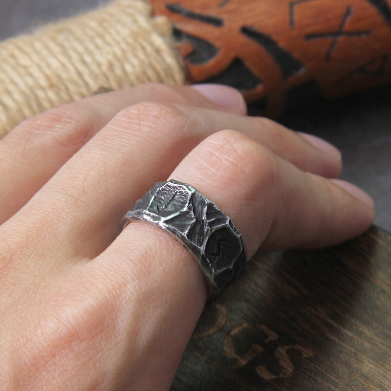 Odins Rune Rustic Viking Ring - Mens Viking Rings- Viking Wedding Bands - Viking Jewelry 