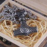 Hammer of Thor Vegvisir Viking Necklace - Runic Mjolnir Viking Necklace - Viking Jewelry - Stainless Steel