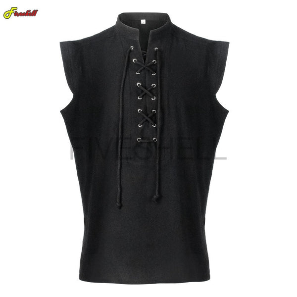 Summer Shirt Medieval Cosplay Costumes for Men Middle Ages Renaissance Retro Sleeveless Lace Up Men Vest Pirate Viking Clothing