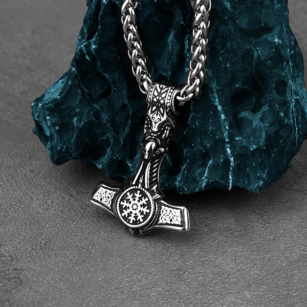 Thors Hammer Necklace - Mjolnir - Vegvisir Viking Necklace - Viking Jewelry