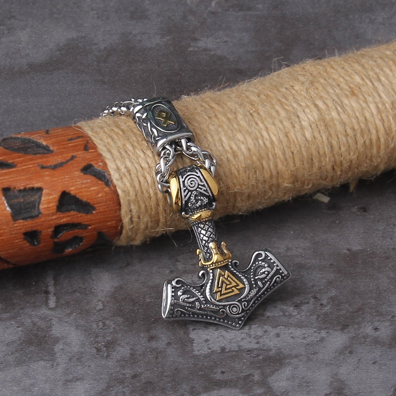 Hammer of Thor Valknut Viking Necklace - Mjolnir - Viking Jewelry - Stainless Steel