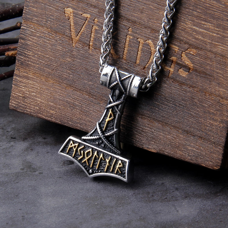 Hammer of Thor Runic Viking Necklace - Mjolnir - Viking Jewelry - Stainless Steel