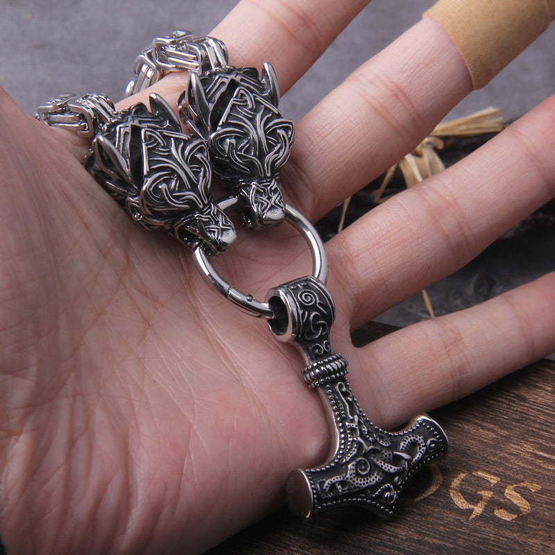 Hammer of Thor Fenrir Viking Necklace - Mjolnir - Viking Jewelry - Stainless Steel
