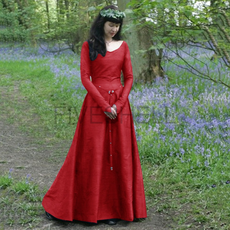 Renaissance Dress for Women Plus Size Medieval Dress Lace Up Corset Viking  Dress Long Sleeve Irish Over Long Dress 