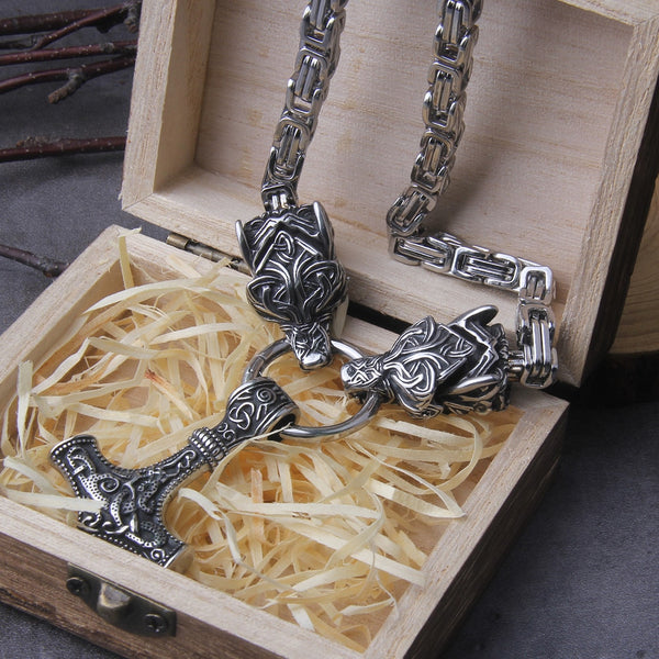 Hammer of Thor Fenrir Viking Necklace - Mjolnir - Viking Jewelry - Stainless Steel