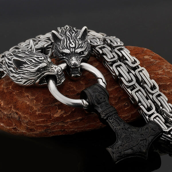 Thors Hammer Necklace - Mjolnir - Fenrir Norse Wolf Viking Necklace - Viking Jewelry