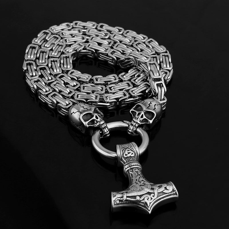 Thors Hammer Necklace - Mjolnir - Skull Viking Necklace - Viking Jewelry